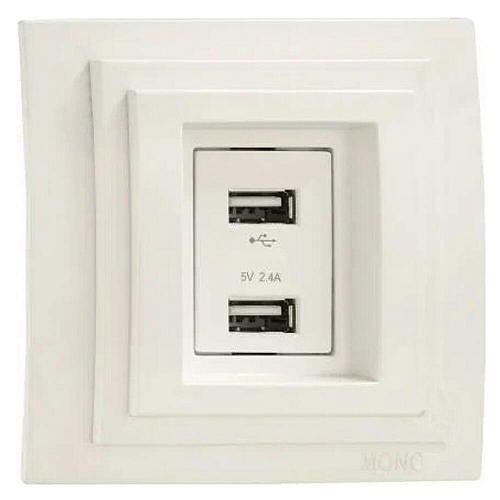 Розетка 2-а USB-зарядка Mono Electric Larissa 16A 250V крем 103-171705-178