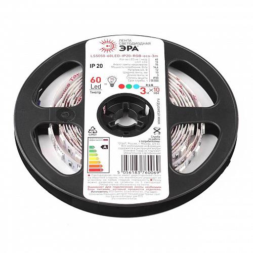 Светодиодная лента ЭРА 14,4W/m 60LED/m 5050SMD RGB 3M LS5050-60LED-IP20-RGB-eco-3m Б0035605
