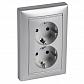 Розетка 2х2К+З Legrand Valena 16A 250V с/з со шторками безвинтовой зажим алюминий 770248 - фото №1