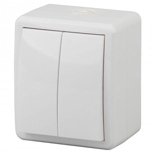 Выключатель двухклавишный ЭРА Эксперт 10AX 250V IP54 Al Cu 11А-1404-01 Б0038817