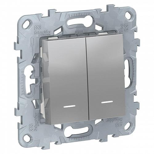 Переключатель двухклавишный с подсветкой Schneider Electric Unica New NU521330N