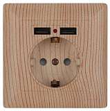 Розетка ЭРА Intro Solo Schuko P+E 16A 250V со шторками 2хUSB дерево 4-410-11 Б0043409
