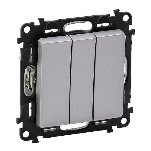 Выключатель трехклавишный Legrand Valena Life 10A 250V алюминий 752603