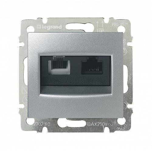 Розетка комбинированная RJ11+RJ45 Legrand Valena 6 кат UTP на винтах алюминий 770280