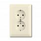 Розетка двойная ABB Basic55 Schuko с/з 16A 250V со шторками безвинтовой зажим слоновая кость 2CKA002021A0379 - фото №1