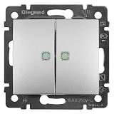 Переключатель двухклавишный Legrand Valena 10A 250V с подсветкой алюминий 770128