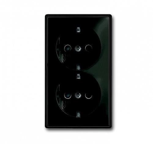 Розетка двойная ABB Basic55 Schuko с/з 16A 250V со шторками безвинтовой зажим chateau-черный 2CKA002021A0381