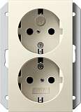 Розетка двойная Gira System 55 Schuko с/з со шторками 16A 250V безвинтовой зажим кремовый глянцевый 273101