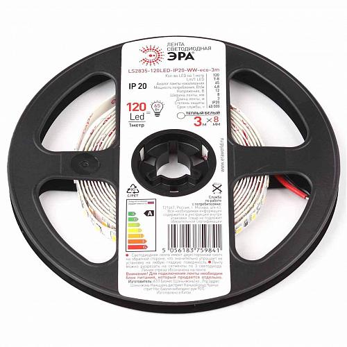 Светодиодная лента ЭРА 9,6W/m 120LED/m 2835SMD теплый белый 3M LS2835-120LED-IP20-WW-eco-3m Б0035594