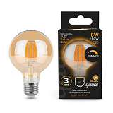 Лампа светодиодная филаментная диммируемая Gauss E27 6W 2400K золотая 105802006-D