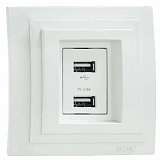 Розетка 2-а USB-зарядка Mono Electric Larissa 16A 250V белый 103-191905-178