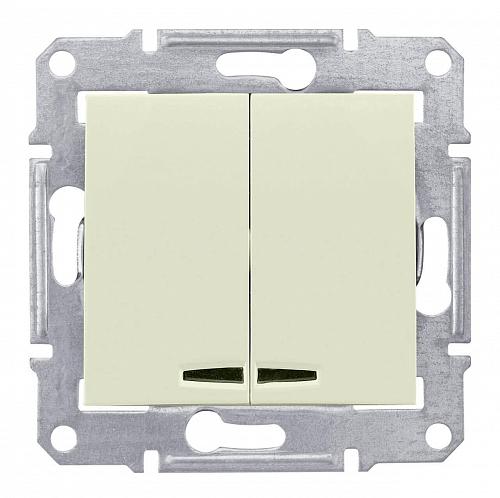 Выключатель двухклавишный с синей подсветкой Schneider Electric Sedna 10A 250V SDN0300347