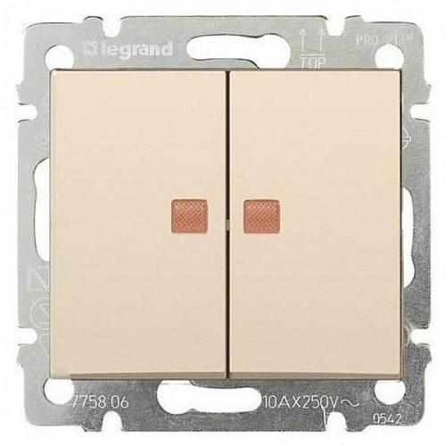 Переключатель двухклавишный Legrand Valena 10A 250V с подсветкой слоновая кость 774113