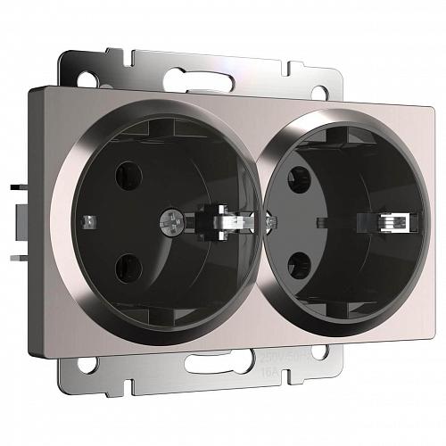 Розетка двойная с заземлением Werkel глянцевый никель WL02-SKG-02-IP20 4690389147067