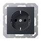 Розетка с заземлением с защитными шторками безвинтовой зажим Jung A 500 антрацит A1520BFKIANM - фото №1