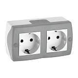 Розетка 2К+З двойная Mono Electric Octans IP20 16A 250V винтовое подключение бело-серый 104-020007-120