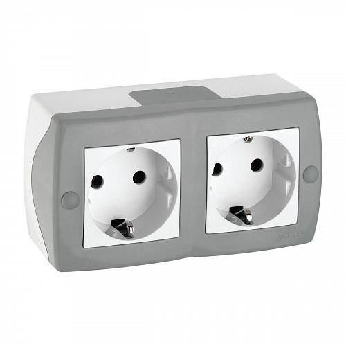 Розетка 2К+З двойная Mono Electric Octans IP20 16A 250V винтовое подключение бело-серый 104-020007-120