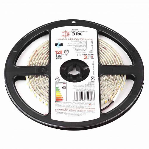 Светодиодная влагозащищенная лента ЭРА 9,6W/m 120LED/m 2835SMD теплый белый 3M LS2835-120LED-IP65-WW-eco-3m Б0035598