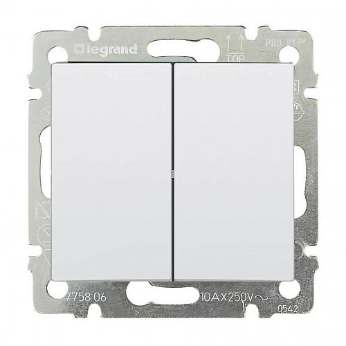 Выключатель двухклавишный Legrand Valena 10A 250V белый 774405