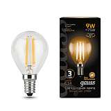 Лампа светодиодная филаментная Gauss E14 9W 2700К прозрачная 105801109