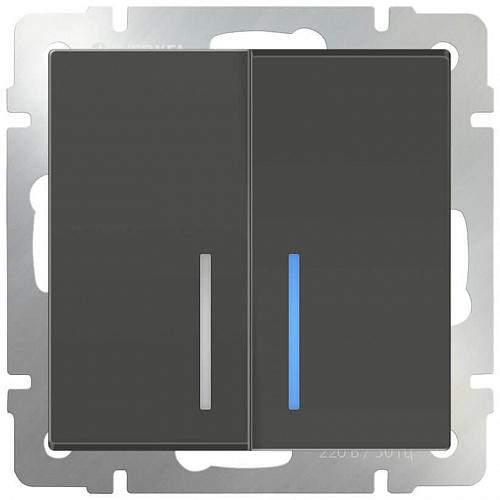 Выключатель двухклавишный с подсветкой Werkel серо-коричневый WL07-SW-2G-LED 4690389086717