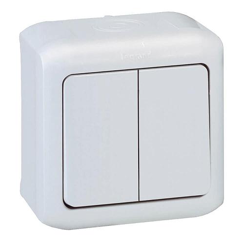 Переключатель двухклавишный на 2 направления Legrand Quteo 10A 250V IP44 белый 782301