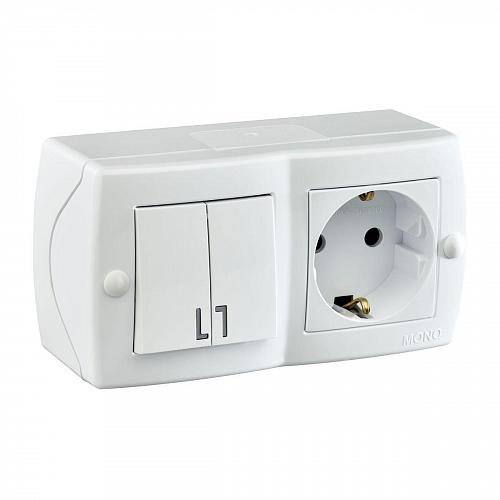Выключатель - розетка Mono Electric Octans IP20 двухклавишный - 2К+З белый 104-010101-181