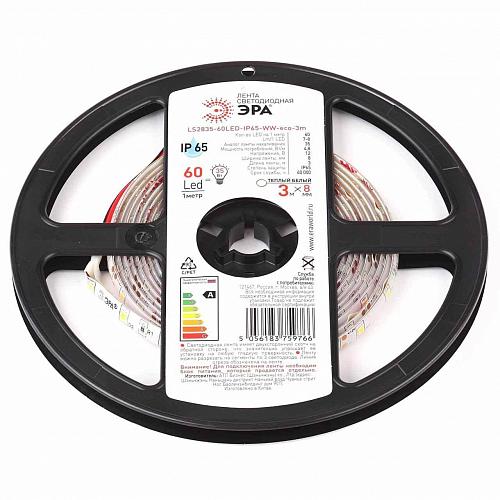 Светодиодная влагозащищенная лента ЭРА 4,8W/m 60LED/m 2835SMD теплый белый 3M LS2835-60LED-IP65-WW-eco-3m Б0035589