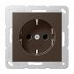 Розетка с заземлением с защитными шторками безвинтовой зажим Jung A 500 мокка A520KIMO - фото №1