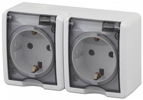 Розетка ЭРА Эксперт 2х2P+E IP54 со шторками 16A 250V Al Cu 11А-2404-01 Б0038821