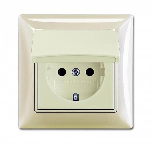 Розетка ABB Basic55 Schuko с/з 16A 250V IP44 с крышкой безвинтовой зажим слоновая кость 2CKA002018A1504