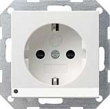 Розетка Gira System 55 Schuko с/з со шторками подсветкой 16A 250V безвинтовой зажим чисто-белый шелковисто-матовый 117027