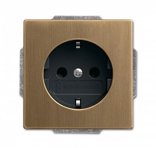 Розетка ABB Dynasty Schuko с/з 16A 250V со шторками безвинтовой зажим латунь античная/антрацит 2CKA002013A5401