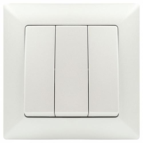 Выключатель трехклавишный ЭРА Intro Solo 10A 250V перламутровый 4-106-06 Б0053606