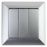 Выключатель трехклавишный ЭРА Intro Solo 10A 250V серебро 4-106-03 Б0043300