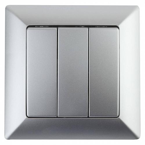Выключатель трехклавишный ЭРА Intro Solo 10A 250V серебро 4-106-03 Б0043300