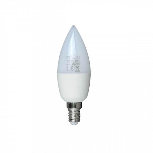 Лампа светодиодная Elvan E14 7W 6000К опал E14-7W-6000К-C37candle