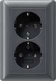 Розетка двойная Gira System 55 Schuko с/з со шторками 16A 250V безвинтовой зажим антрацит 078328