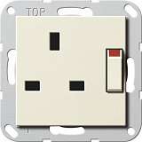 Розетка Gira System 55 со шторками 13A 250V безвинтовой зажим Британский стандарт кремовый  глянцевый 277801