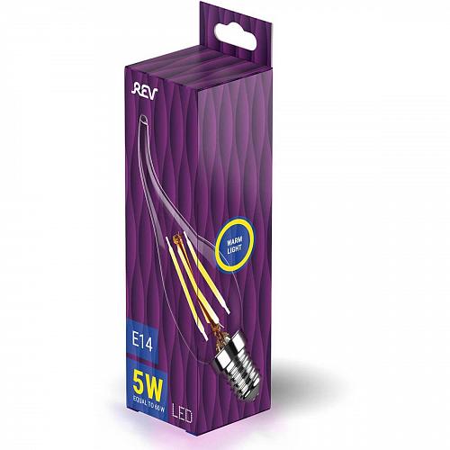 Лампа светодиодная филаментная REV FC37 E14 5W нейтральный белый свет свеча на ветру 32495 9