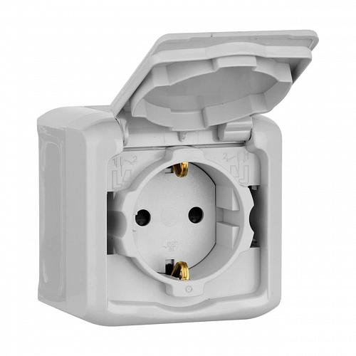 Розетка 2К+З Legrand Quteo 16A 250V с/з со шторками крышкой серая 782351