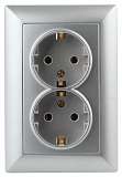 Розетка двойная ЭРА Intro Solo Schuko 2X2P+E 16A 250V серебро 4-205-03 Б0043335