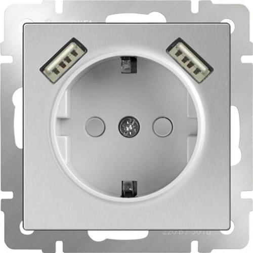 Розетка Werkel с заземлением, шторками и USBх2 серебряный WL06-SKGS-USBx2-IP20 4690389073212