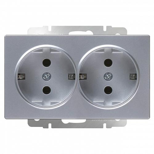 Розетка Werkel двойная с заземлением серебряный WL06-SKG-02-IP20 4690389117237