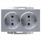 Розетка Werkel двойная с заземлением серебряный WL06-SKG-02-IP20 4690389117237 - фото №1