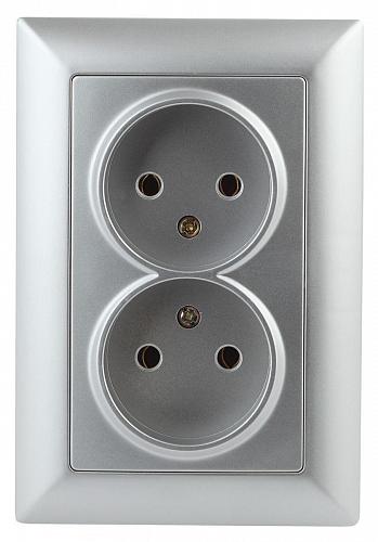 Розетка двойная ЭРА Intro Solo 2х2P 16A 250V серебро 4-204-03 Б0043328